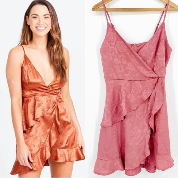 Altar’d State Dusty Rose Autumn Wrap Ruffle Mini Dress Pink Size M - Picture 1 of 10